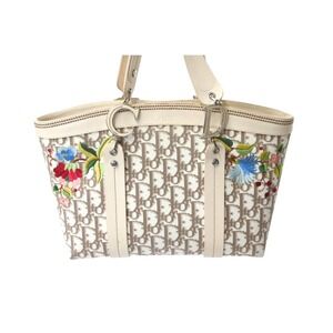 Dior Floral leather Ivory embroidery canvas Flower Trotter White Christian